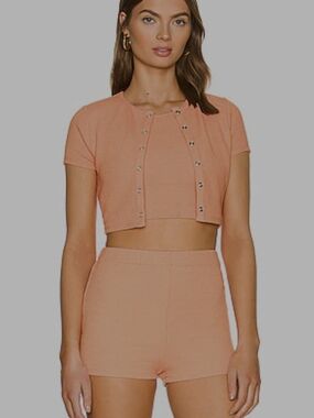 NWOT Lovers + Friends Peach Short-Sleeve Crop Top & Cardigan Set Summer Beach